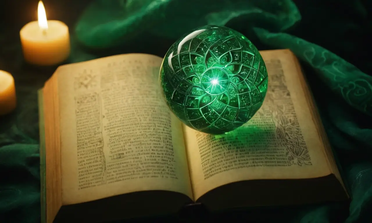 Un libro antiguo irradia energía cósmica esmeralda