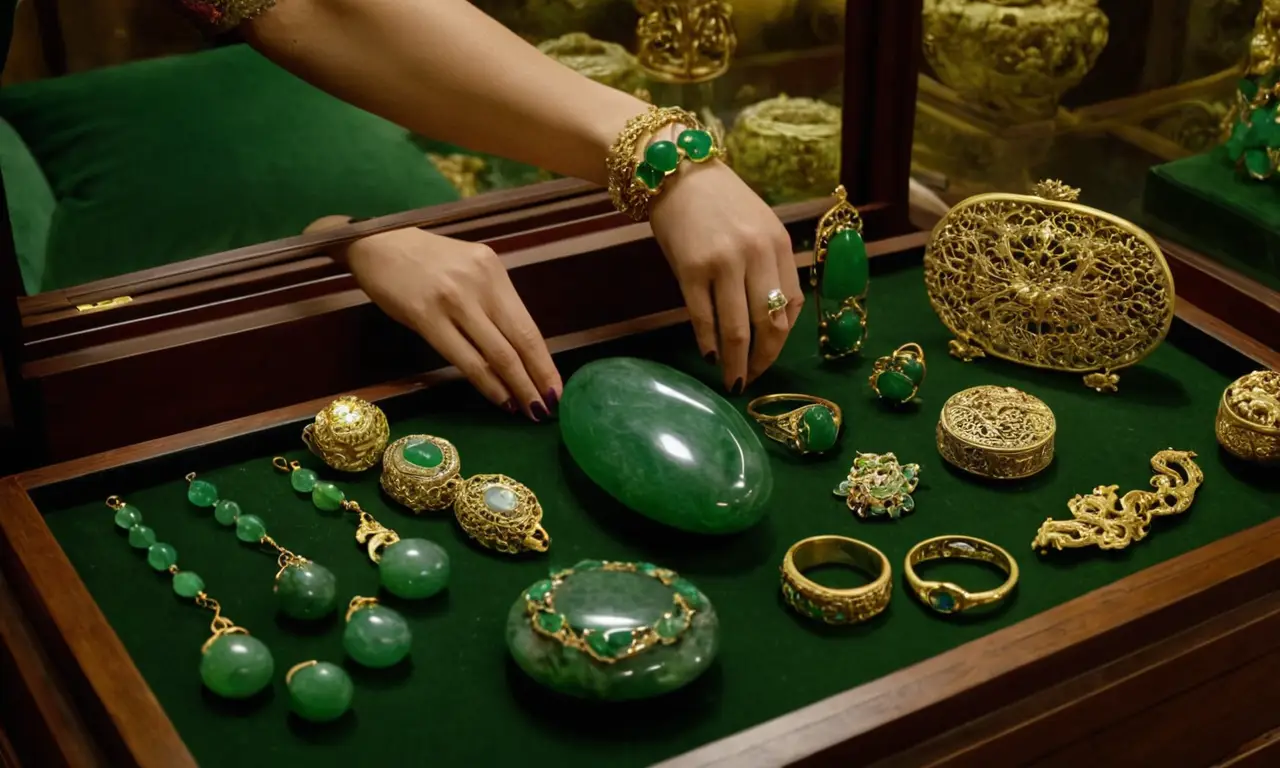 Tesoros de jade brillan en una vitrina del museo