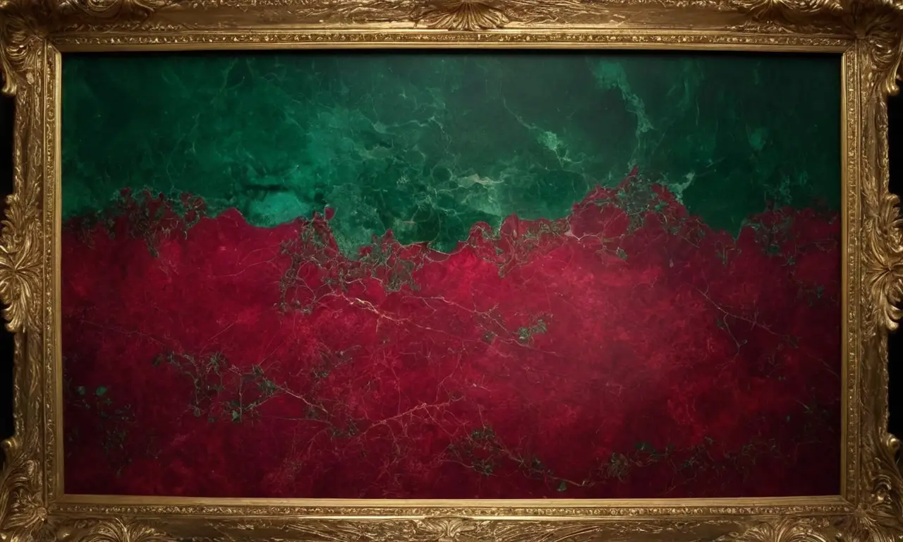 Un antiguo mosaico de jade con detalles rubí y flores