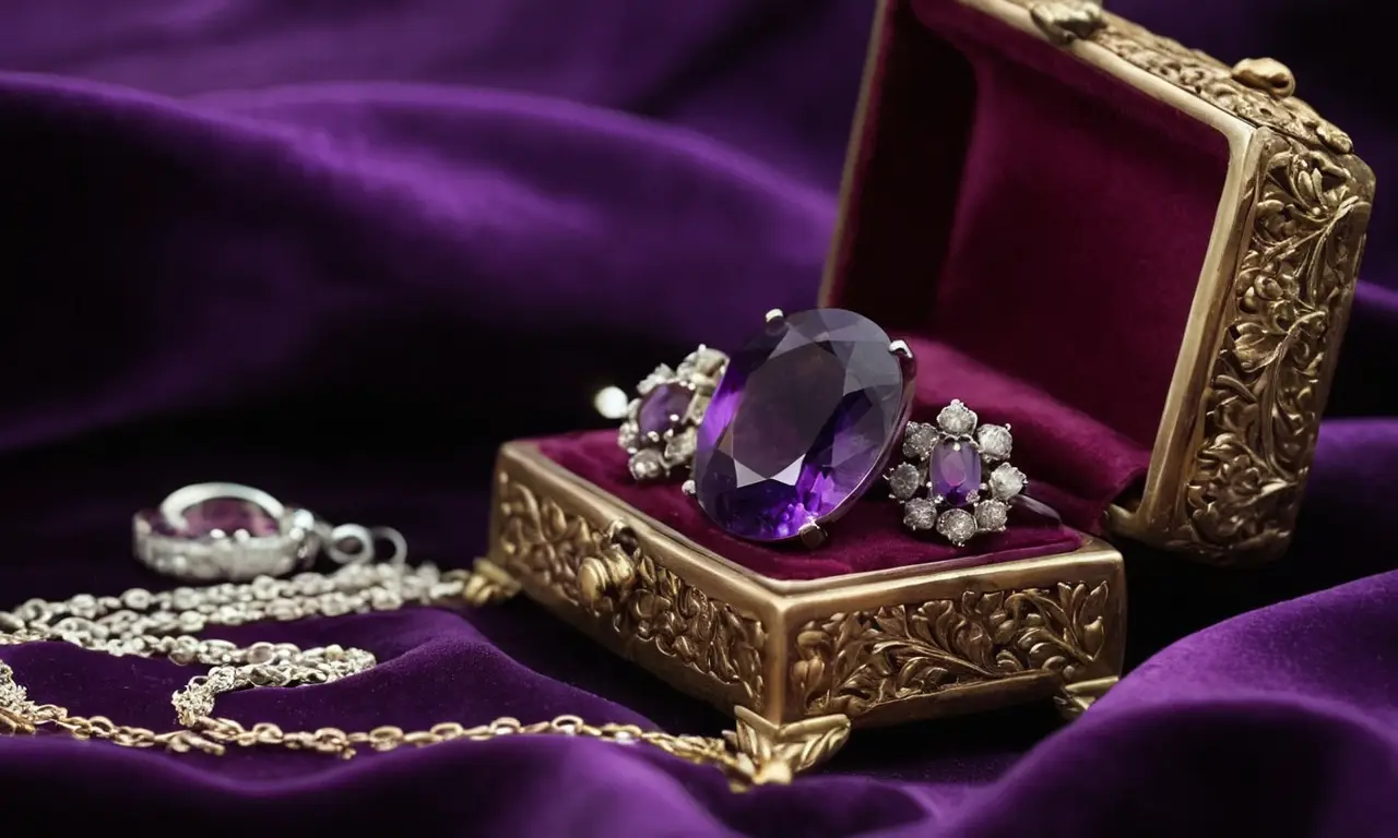 Tesoros de joyería púrpura brillan con elegancia