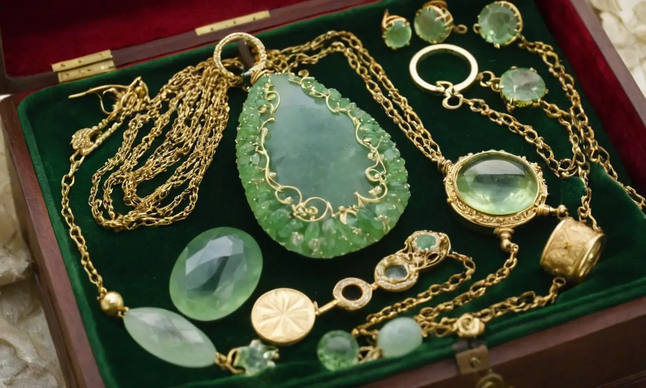 Un joyero antiguo alberga tesoros verdes de prehnita y gemas