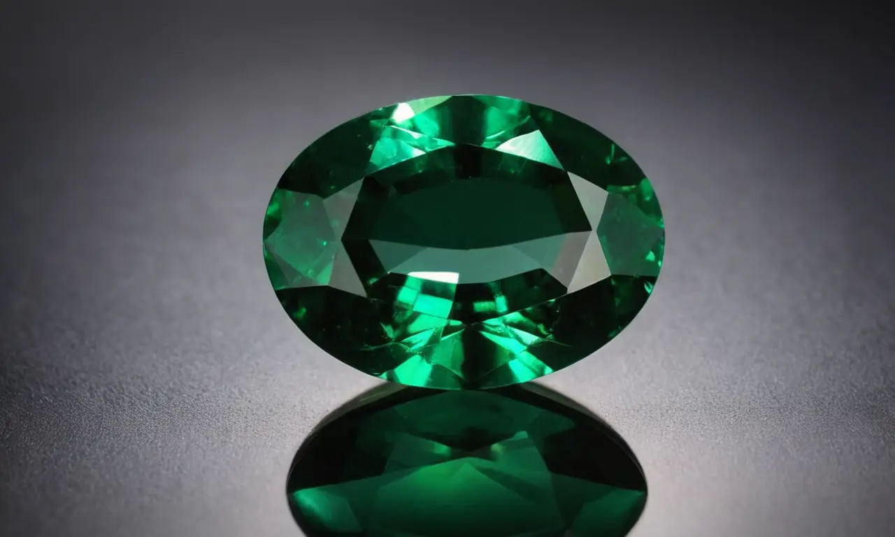 Una esmeralda verde brillante brilla en un marco de terciopelo