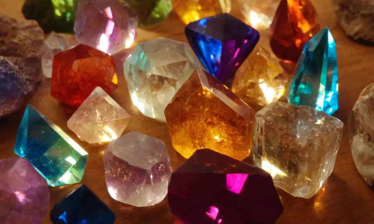 Cristales de cuarzo brillan con colores del arcoíris y energía cósmica