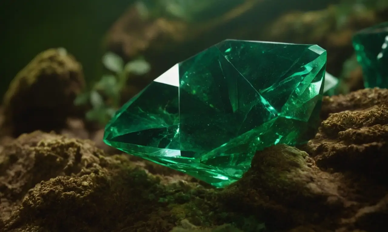Cristales verdes profundos revelan sabiduría cósmica y energía mística