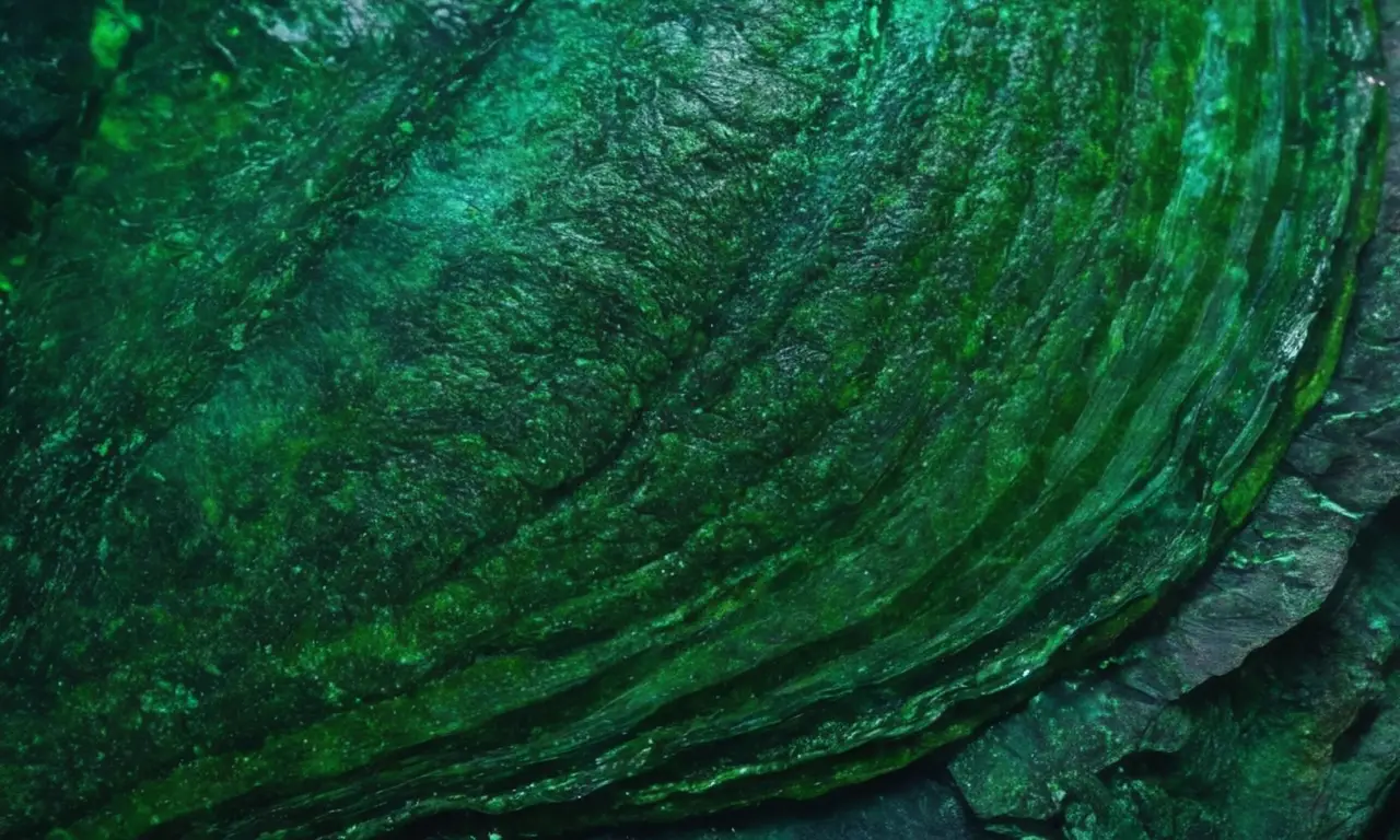 Una piedra verde profunda, llena de misterio y sabiduría ancestral