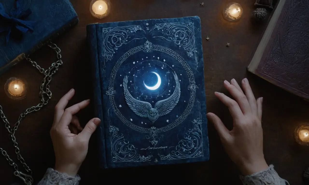 Un antiguo libro brilla bajo la luna llena con símbolos misteriosos
