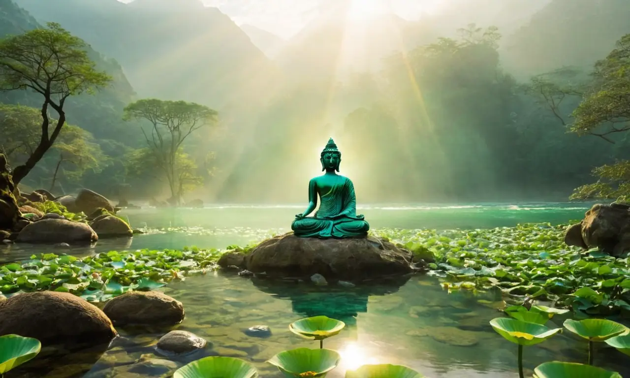 Una escena serena y vibrante de paz espiritual