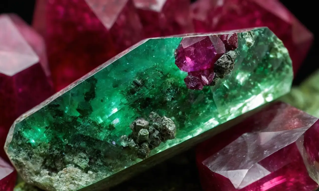 Un zaisito verde esmeralda con inclusiones rubíes irradia belleza natural