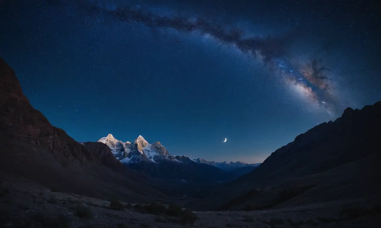 Una piedra azul profunda irradia paz y conocimiento ancestral bajo la luna creciente