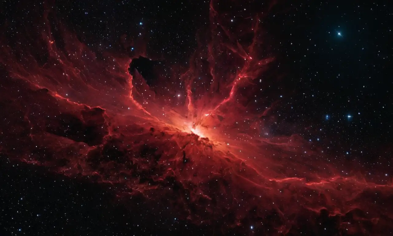 Cristales rojos brillantes se alzan en el espacio negro